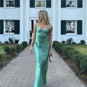 Zara Green Slip Dress Open Back - Size M - NWT